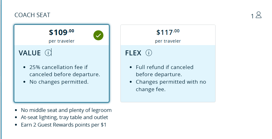 amtrak coach seat value vs flex