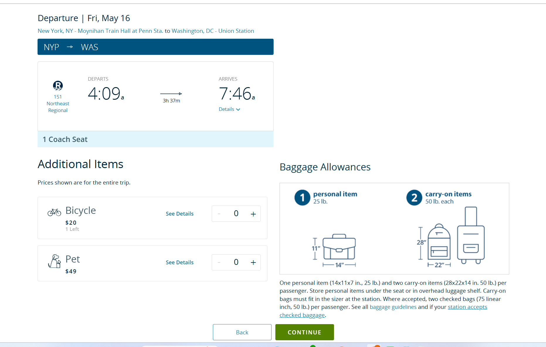 booking options